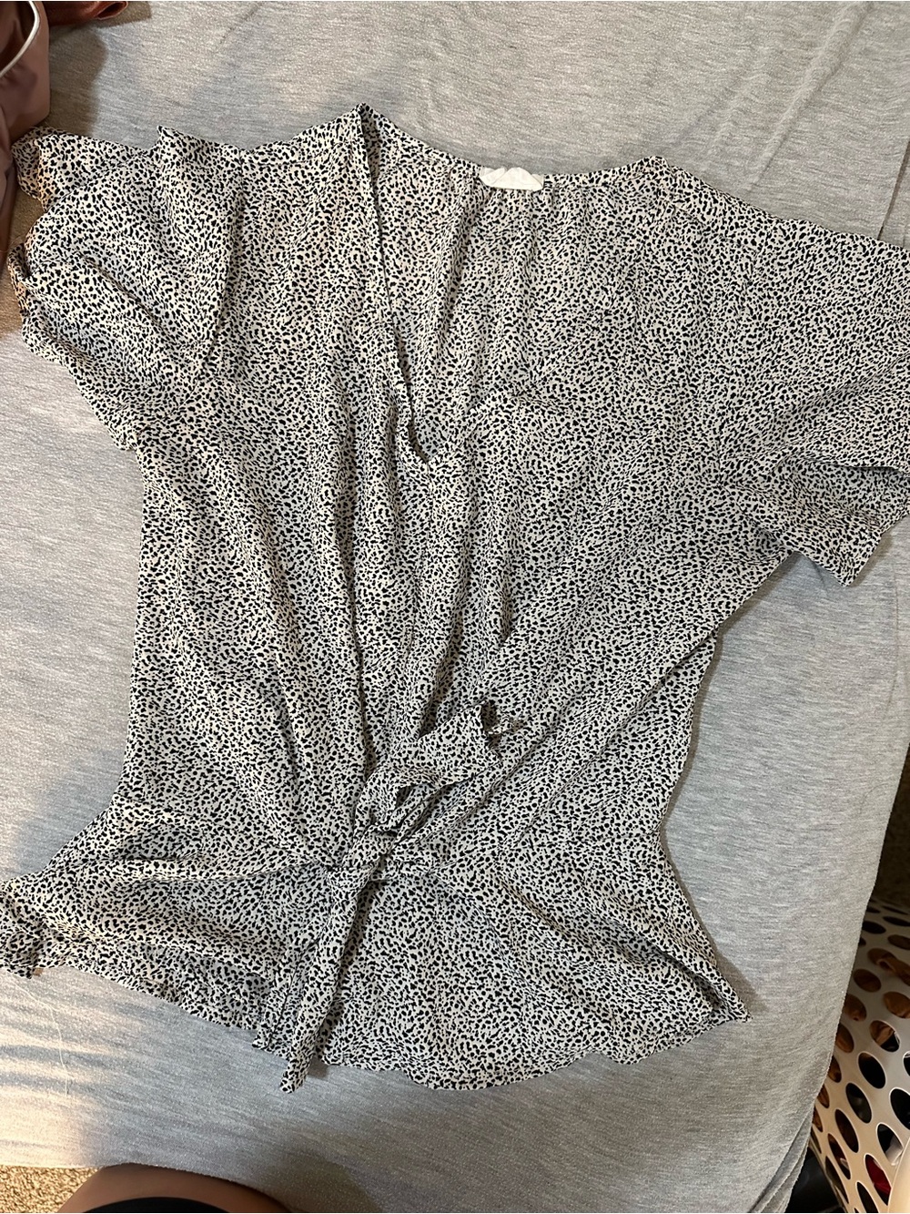 Sienna Sky Black & White Dotted Tie-Front Blouse